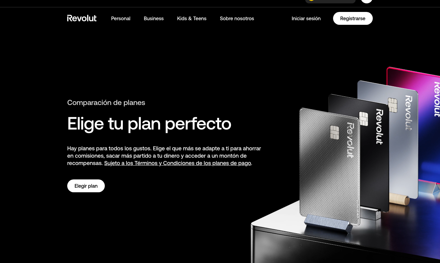 Captura de la pagina oficial de comparacion de planes de Revolut para Espana