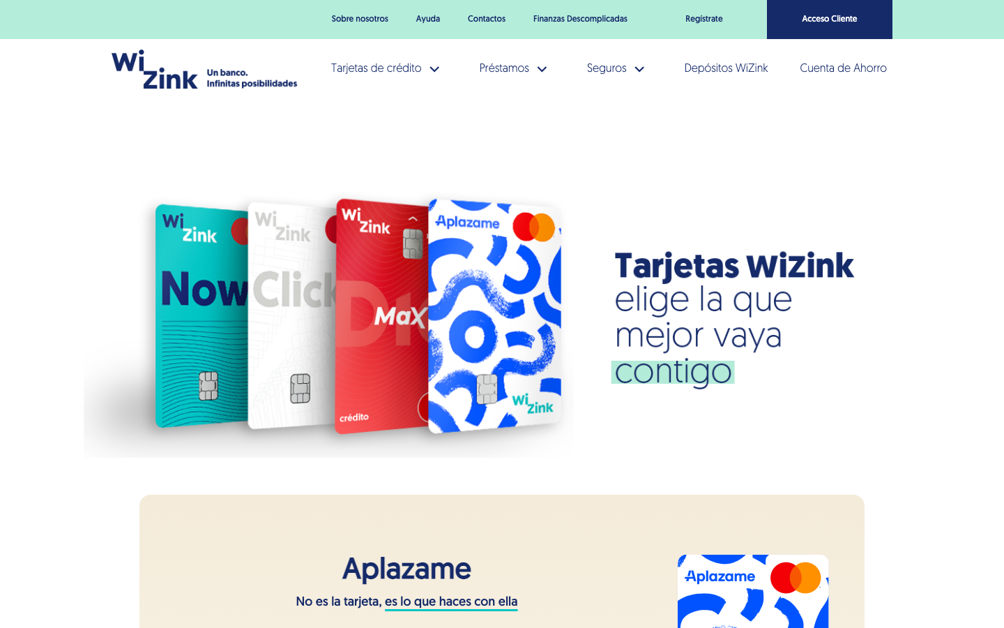 Página de tarjetas de crédito WiZink 2026