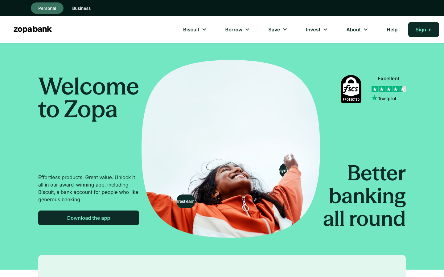 Zopa Bank homepage screenshot
