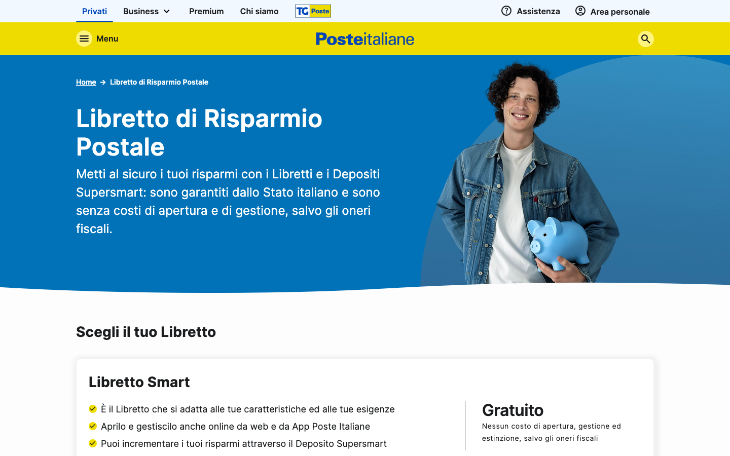 Screenshot della pagina ufficiale Libretto di Risparmio Postale su Poste Italiane