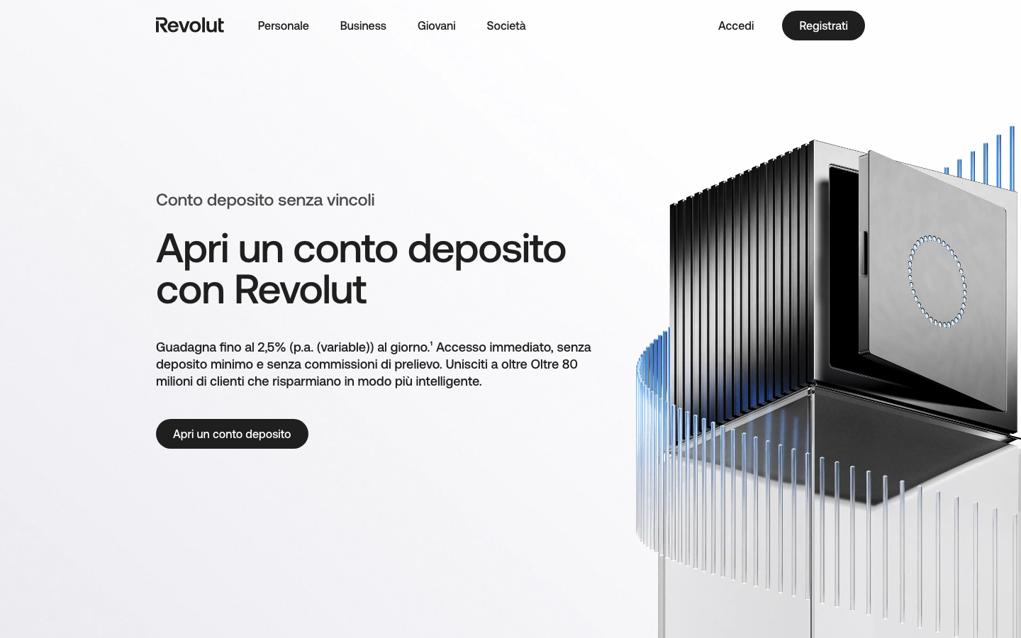 Screenshot del sito di Conto Deposito Revolut