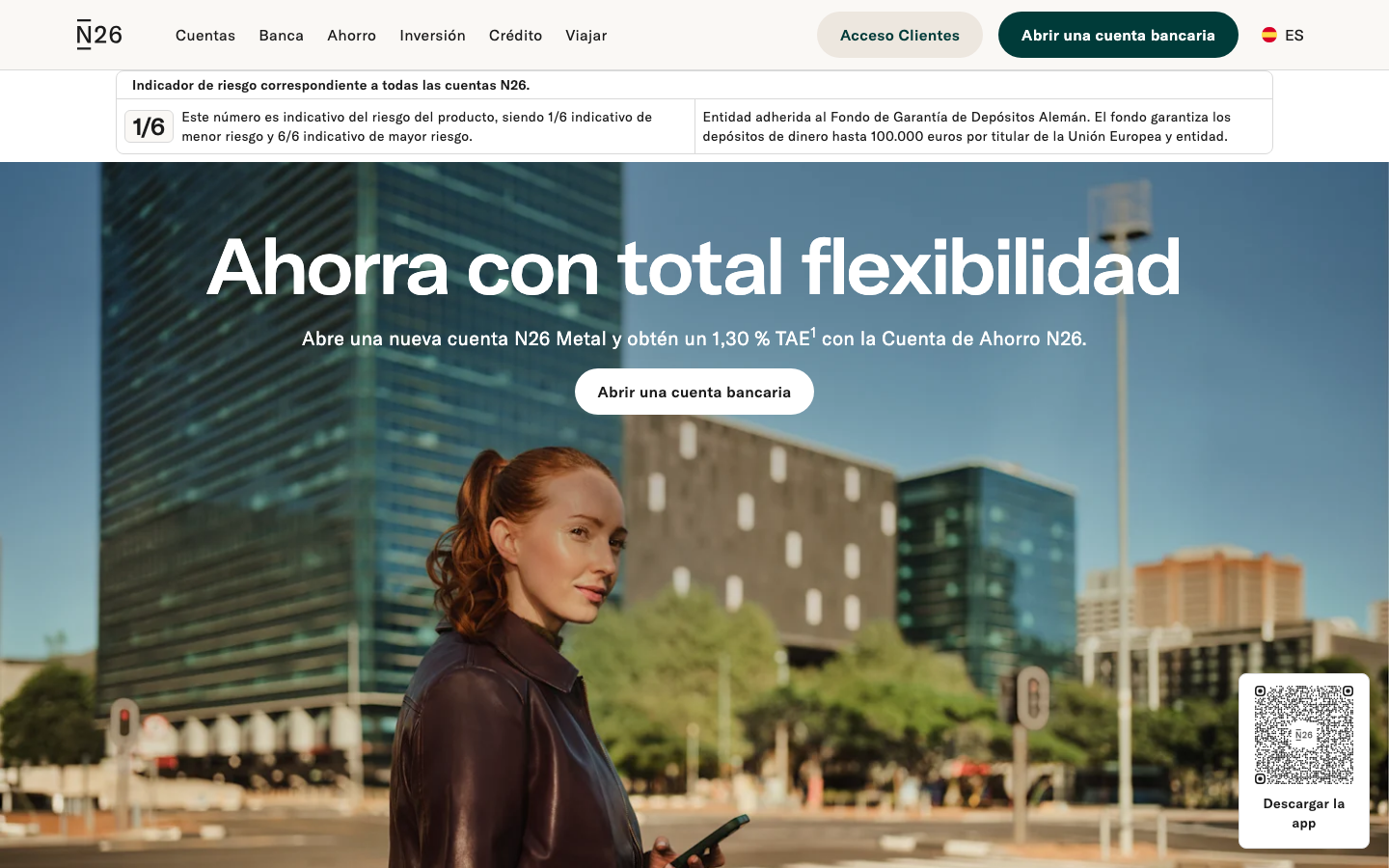 Captura de la página oficial de la Cuenta de Ahorro de N26 en España