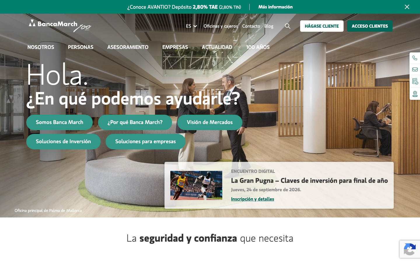 Captura de la página de inicio de Banca March en 2026