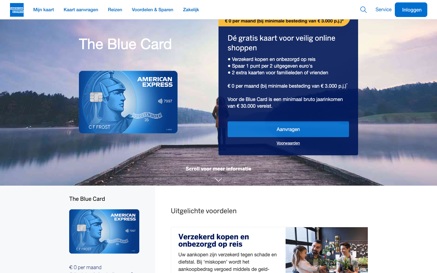 American Express Blue Card aanvraagpagina Nederland