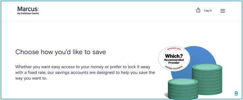 The Marcus by Goldman Sachs savings page showing the Online Savings Account and Cash ISA options.