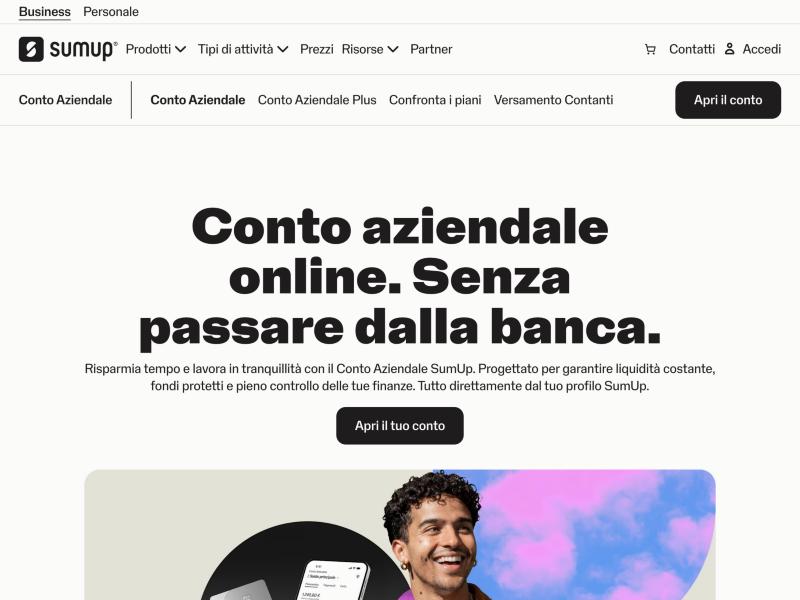 Screenshot del sito di Banca Widiba SumUp Conto Aziendale